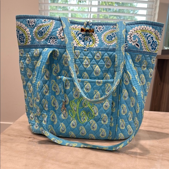 Vera Bradley Size L Blue Paisley Tote Vibrant Design - Picture 3 of 9